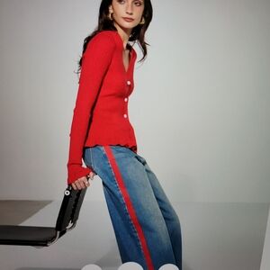 Commense Straight Leg Jeans with Red Side Stripe